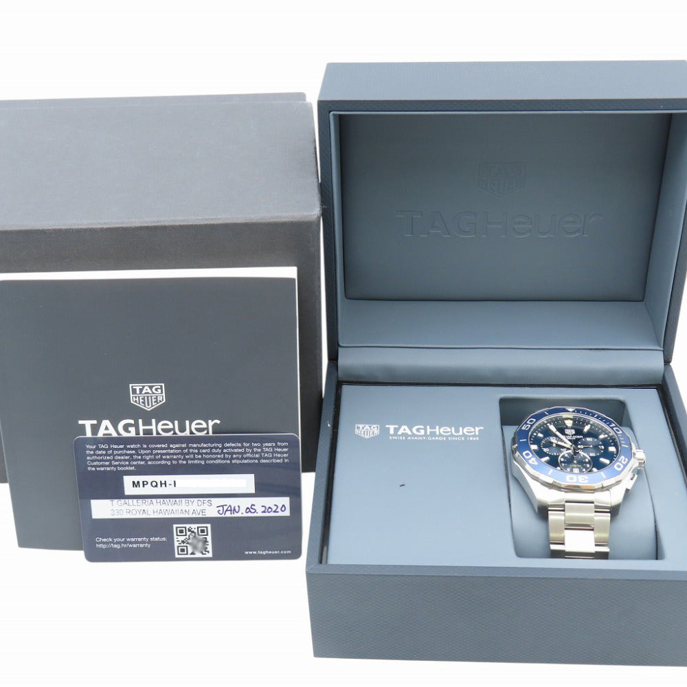 美品 タグホイヤー アクアレーサー クロノグラフ CAY111B クオーツ 腕時計 ステンレススチール ブルー 青文字盤 0964【中古】TAG HEUER メンズ