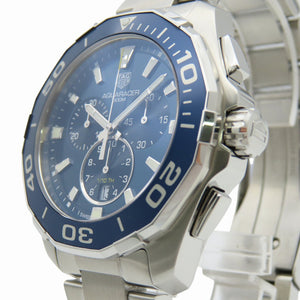 美品 タグホイヤー アクアレーサー クロノグラフ CAY111B クオーツ 腕時計 ステンレススチール ブルー 青文字盤 0964【中古】TAG HEUER メンズ