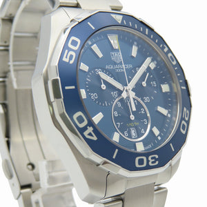 美品 タグホイヤー アクアレーサー クロノグラフ CAY111B クオーツ 腕時計 ステンレススチール ブルー 青文字盤 0964【中古】TAG HEUER メンズ