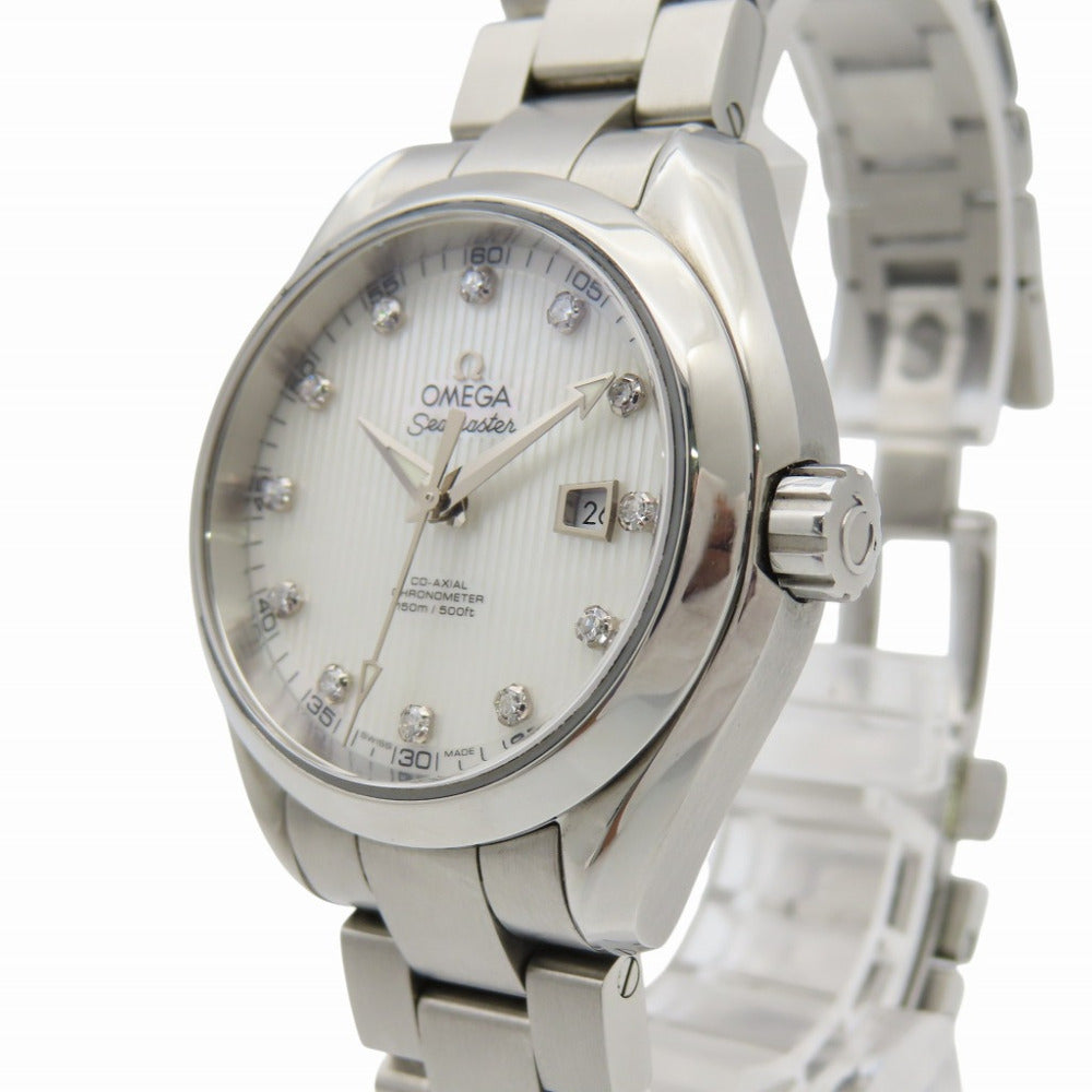 美品 オメガ シーマスター アクアテラ 12Pダイヤ コーアクシャル 231.10.34.20.55.001 自動巻き 腕時計 ダイヤモンド ホワイトシェル 0967【中古】OMEGA レディース