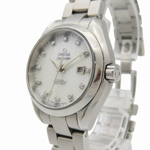 美品 オメガ シーマスター アクアテラ 12Pダイヤ コーアクシャル 231.10.34.20.55.001 自動巻き 腕時計 ダイヤモンド ホワイトシェル 0967【中古】OMEGA レディース
