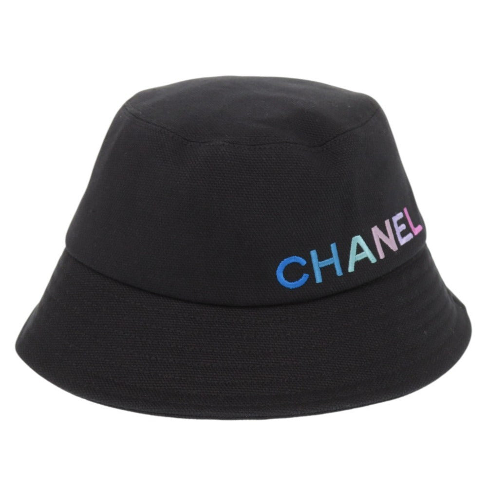 美品 シャネル コットン ブラック バケットハット 帽子 黒 0975【中古】CHANEL