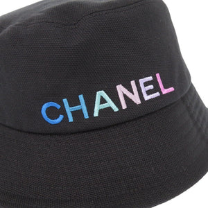 美品 シャネル コットン ブラック バケットハット 帽子 黒 0975【中古】CHANEL