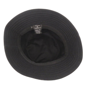 美品 シャネル コットン ブラック バケットハット 帽子 黒 0975【中古】CHANEL