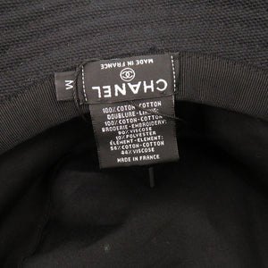 美品 シャネル コットン ブラック バケットハット 帽子 黒 0975【中古】CHANEL