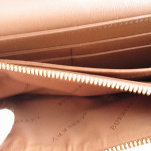 美品 バーバリー 3982542 チェック レザー ベージュ ブラウン 茶 2つ折り長財布 財布 0985【中古】BURBERRY