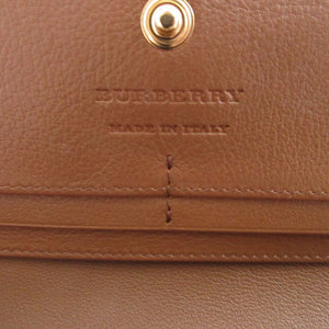 美品 バーバリー 3982542 チェック レザー ベージュ ブラウン 茶 2つ折り長財布 財布 0985【中古】BURBERRY