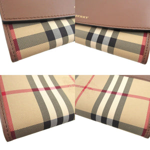 美品 バーバリー 3982542 チェック レザー ベージュ ブラウン 茶 2つ折り長財布 財布 0985【中古】BURBERRY