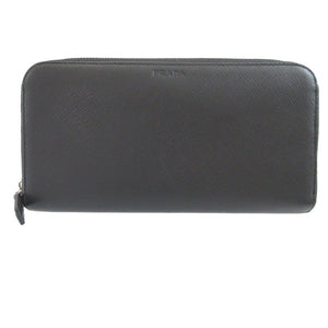 美品 プラダ サフィアーノレザー ブラック 黒 ラウンドファスナー長財布 財布 1000【中古】PRADA
