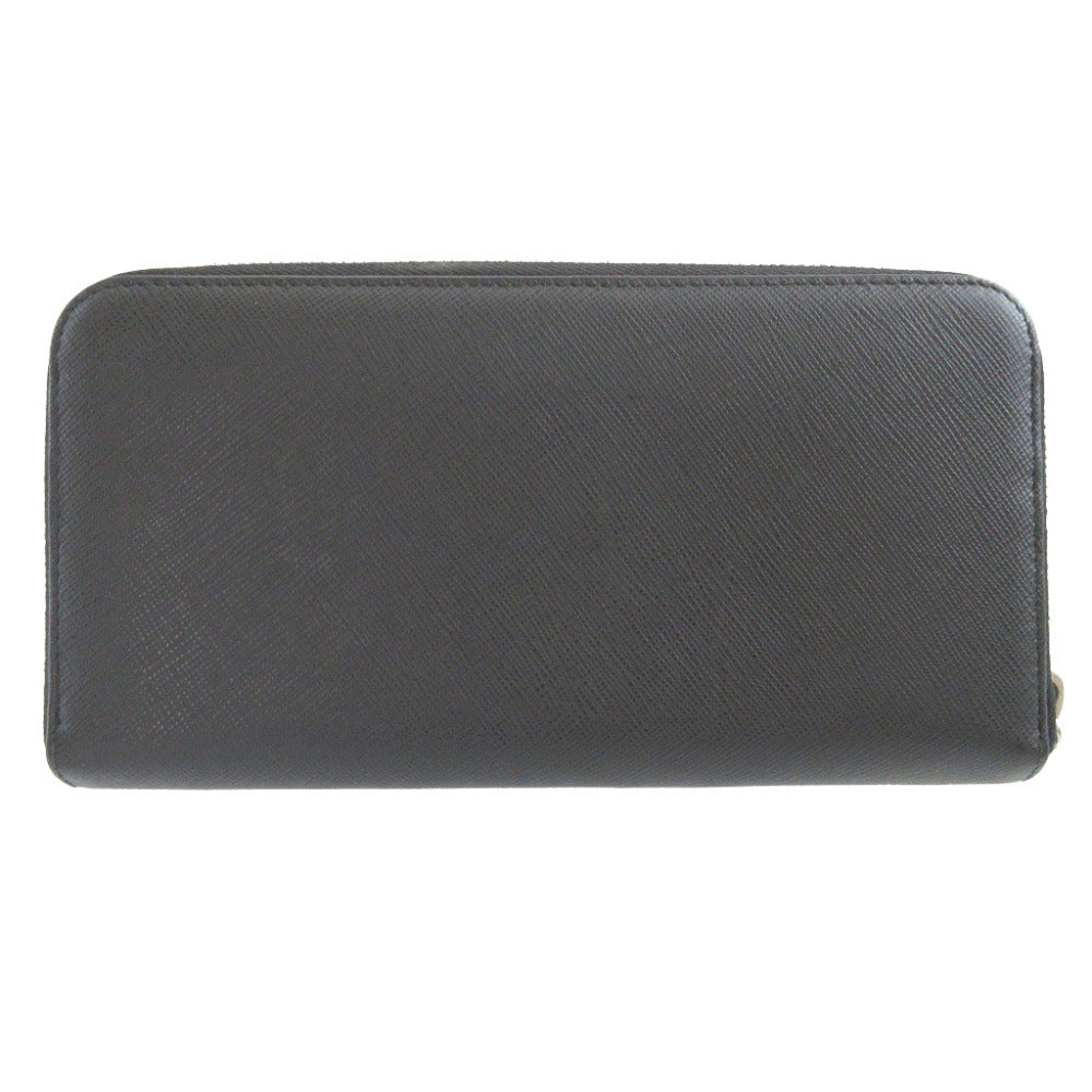 美品 プラダ サフィアーノレザー ブラック 黒 ラウンドファスナー長財布 財布 1000【中古】PRADA