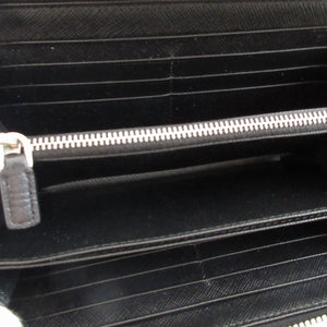 美品 プラダ サフィアーノレザー ブラック 黒 ラウンドファスナー長財布 財布 1000【中古】PRADA