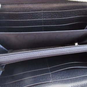 美品 グッチ オフィディア 523154 GGスプリーム レザー ベージュ ネイビー 紺 ラウンドファスナー長財布 財布 1001【中古】GUCCI