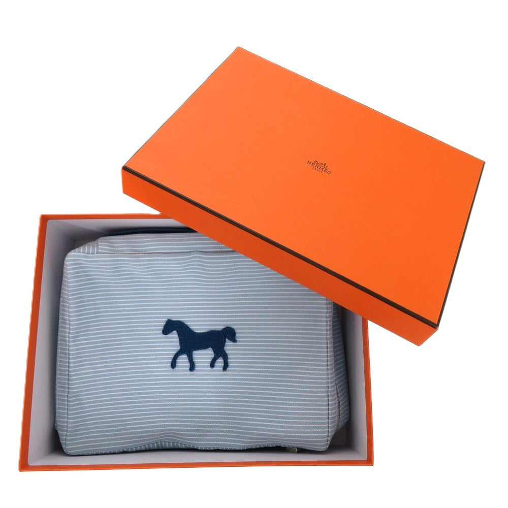 新品同様 エルメス カブリオル トゥーゴー MM コットン ホワイト ブルー 水 1009 ポーチ【中古】HERMES