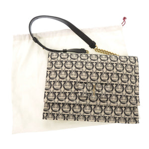 美品 サルヴァトーレフェラガモ VIVA Bow キャンバス レザー アイボリー系 ショルダーバッグ 1032【中古】Salvatore Ferragamo