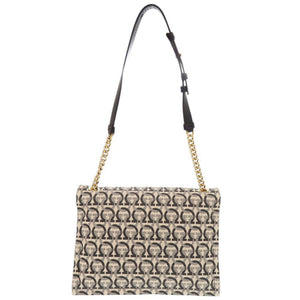 美品 サルヴァトーレフェラガモ VIVA Bow キャンバス レザー アイボリー系 ショルダーバッグ 1032【中古】Salvatore Ferragamo