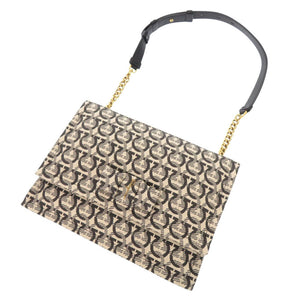 美品 サルヴァトーレフェラガモ VIVA Bow キャンバス レザー アイボリー系 ショルダーバッグ 1032【中古】Salvatore Ferragamo