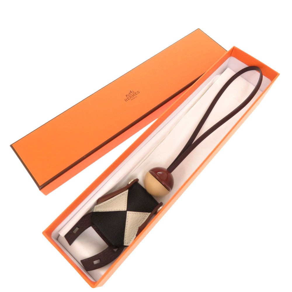 未使用 エルメス ジョッキー ヴォーバレニア シェーブル ブラック マッシュルーム ルージュセリエ B刻印(2023年製) バッグチャーム 茶 1049 【中古】 HERMES