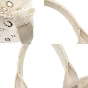 プラダ カナパ パンチング キャンバス ホワイト 2WAY ハンドバッグ ショルダーバッグ トートバッグ 白 1063【中古】PRADA