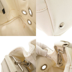 プラダ カナパ パンチング キャンバス ホワイト 2WAY ハンドバッグ ショルダーバッグ トートバッグ 白 1063【中古】PRADA