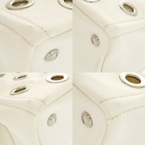 プラダ カナパ パンチング キャンバス ホワイト 2WAY ハンドバッグ ショルダーバッグ トートバッグ 白 1063【中古】PRADA