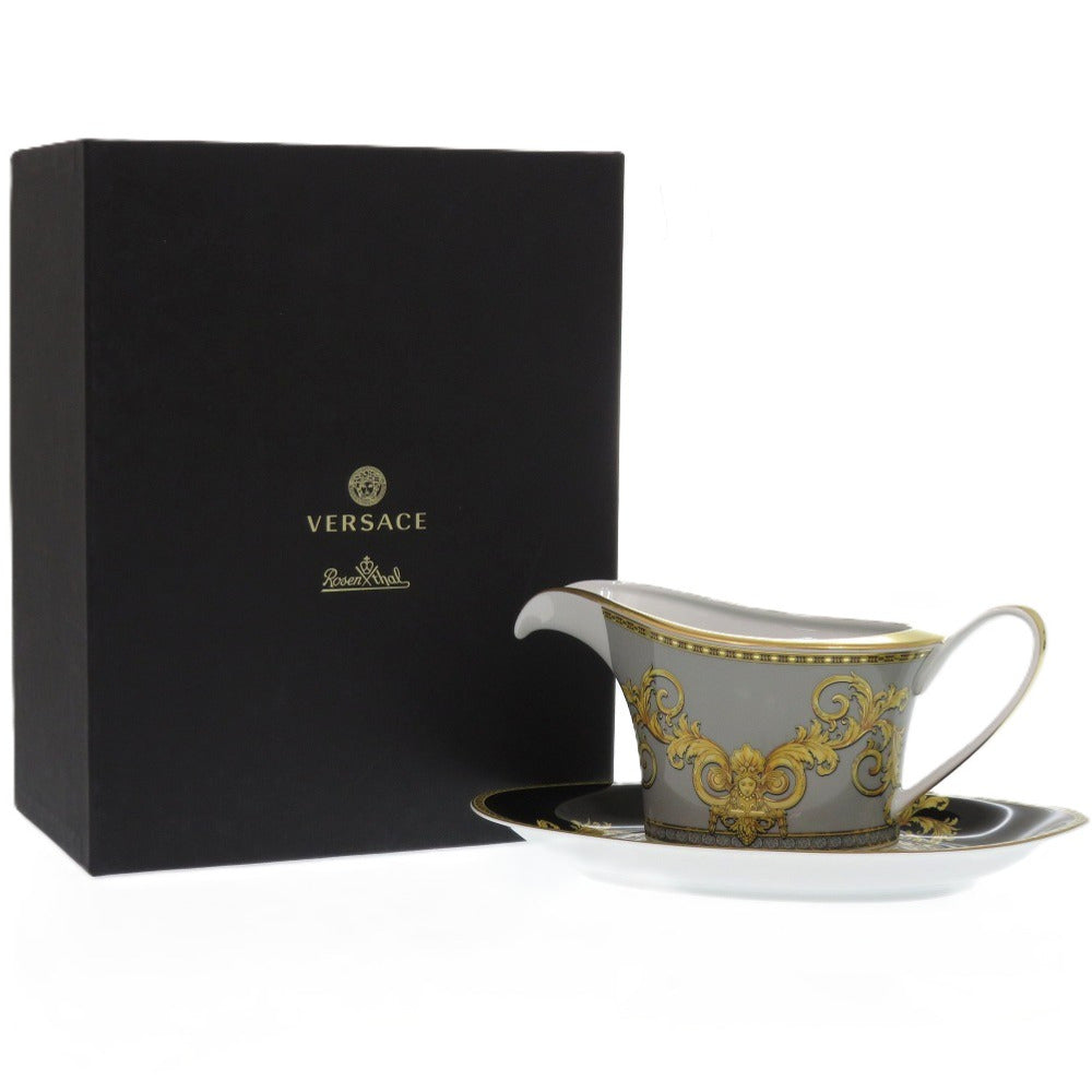 未使用品 ヴェルサーチ Ikarus Med Meandre d'Or rosen thal ローゼンタール 食器 陶器 グレー 1086 ソーサー&ポット【中古】VERSACE