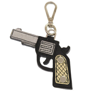 美品 プラダ ピストルモチーフ サフィアーノ レザー ブラック シルバー バッグチャーム キーホルダー 1090 【中古】 PRADA