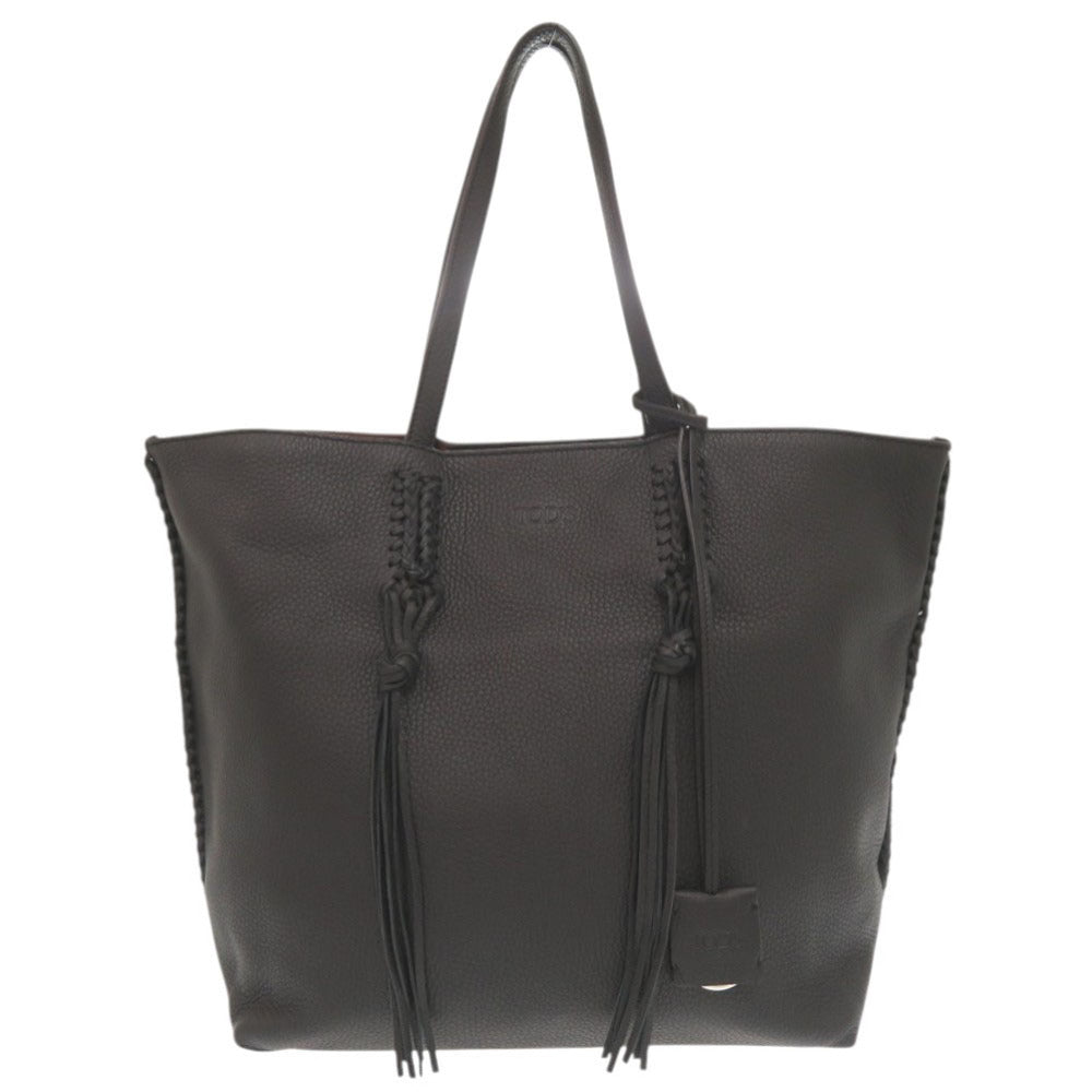 美品 トッズ レザー ブラック トートバッグ 黒 1095【中古】TOD’S