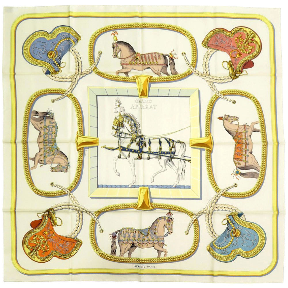 新品同様 エルメス カレ90 GRAND APPARAT グラン アパラ シルク マルチカラー スカーフ 1099【中古】HERMES