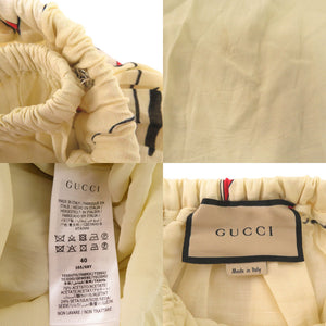 美品 グッチ フレアスカート ヨット 総柄 帆船 661553 ロングスカート コットン 麻 シルク アイボリー 1114【中古】GUCCI