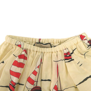 美品 グッチ フレアスカート ヨット 総柄 帆船 661553 ロングスカート コットン 麻 シルク アイボリー 1114【中古】GUCCI