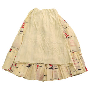 美品 グッチ フレアスカート ヨット 総柄 帆船 661553 ロングスカート コットン 麻 シルク アイボリー 1114【中古】GUCCI