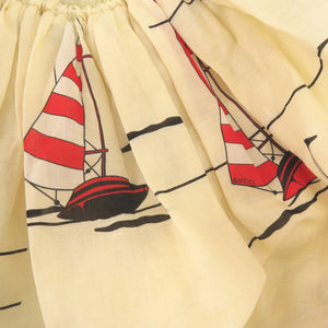 美品 グッチ フレアスカート ヨット 総柄 帆船 661553 ロングスカート コットン 麻 シルク アイボリー 1114【中古】GUCCI