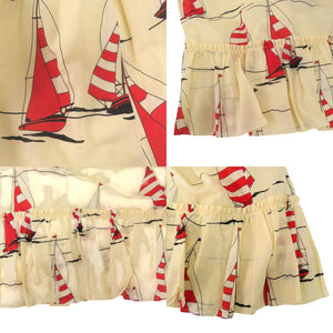 美品 グッチ フレアスカート ヨット 総柄 帆船 661553 ロングスカート コットン 麻 シルク アイボリー 1114【中古】GUCCI