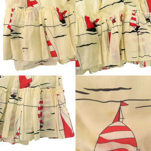 美品 グッチ フレアスカート ヨット 総柄 帆船 661553 ロングスカート コットン 麻 シルク アイボリー 1114【中古】GUCCI