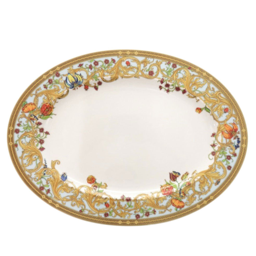 未使用 ヴェルサーチ プレート Le jardin de Versace ル ジャルダン 大皿 ポーセリン 磁器 ゴールド 食器 水色 1121【中古】VERSACE