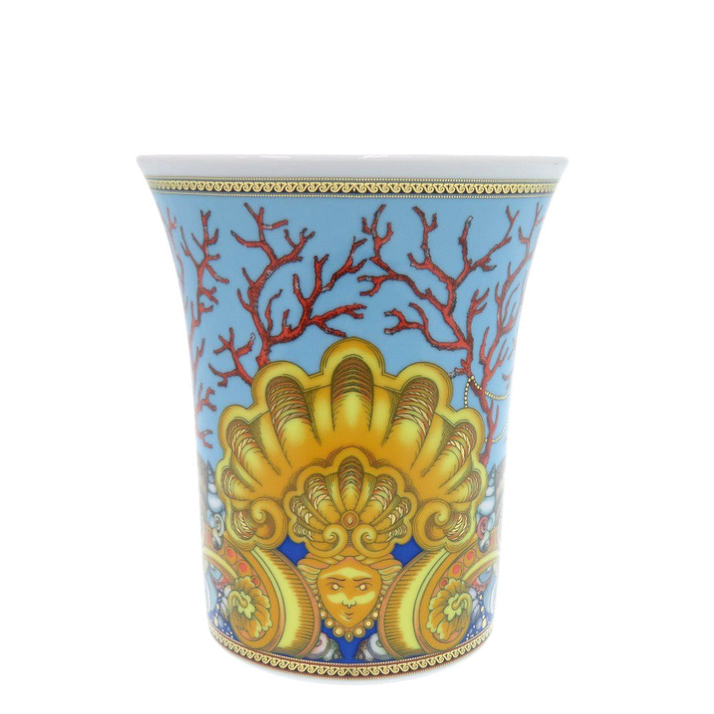 未使用 ヴェルサーチ 花瓶 Les Tresors de la Me ポーセリン 磁器 ライトブルー イエロー 1122【中古】VERSACE