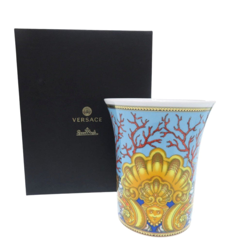 未使用 ヴェルサーチ 花瓶 Les Tresors de la Me ポーセリン 磁器 ライトブルー イエロー 1122【中古】VERSACE