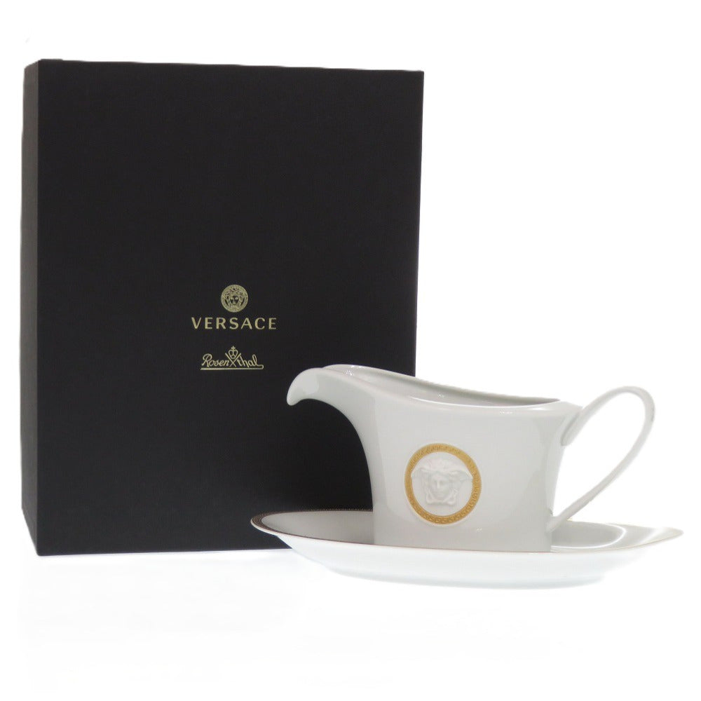 未使用品 ヴェルサーチ Ikarus Med Meandre d'Or rosen thal ローゼンタール 食器 陶器 ホワイト ゴールド 1147 ソーサー&ポット【中古】VERSACE