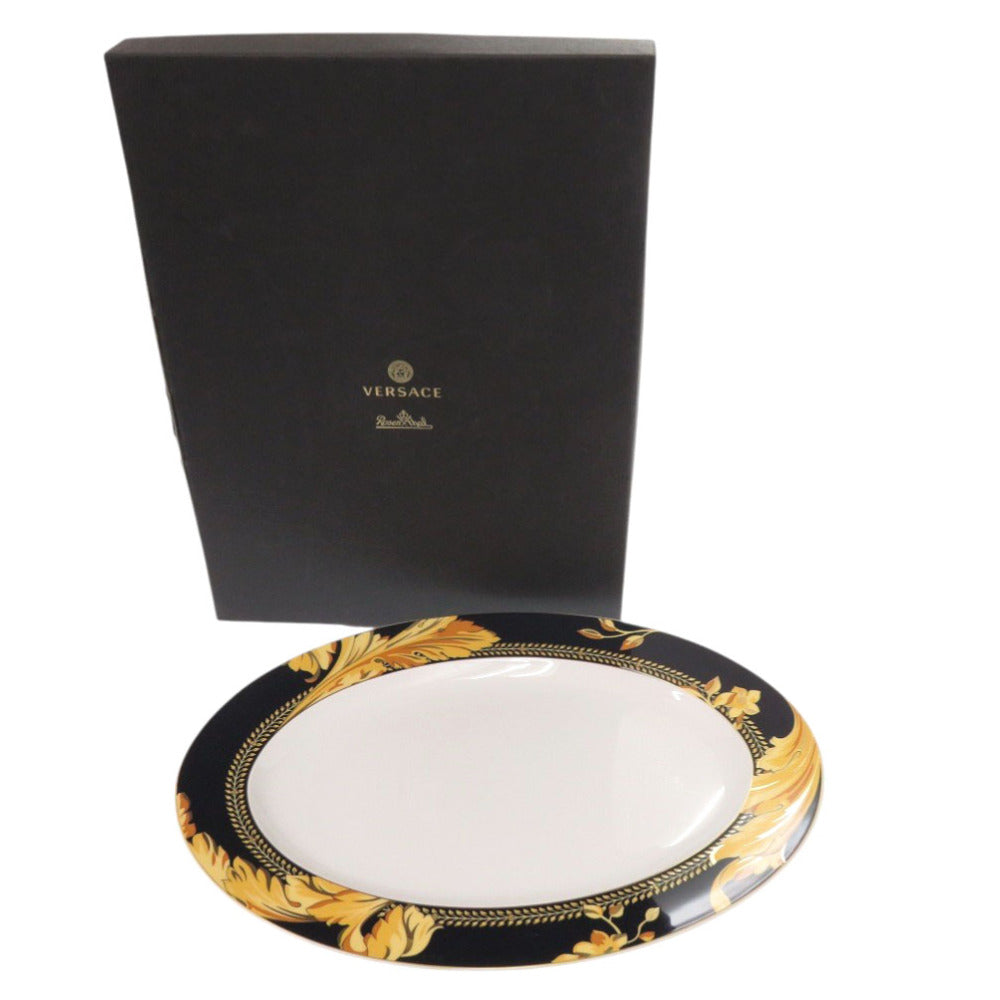 未使用 ヴェルサーチ プレート Vanity バニティ ポーセリン 磁器 ブラック 食器 黒 ゴールド 1155【中古】VERSACE