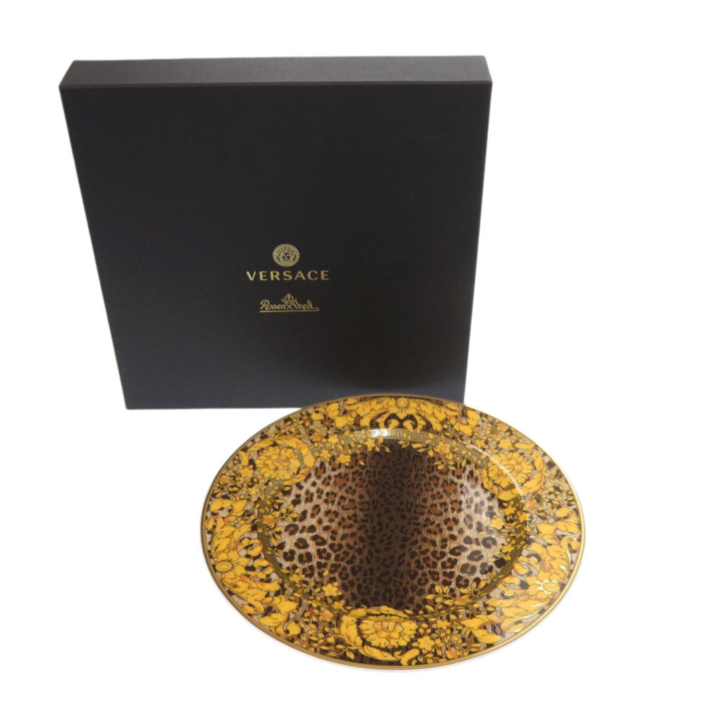 未使用 ヴェルサーチ レオパード柄 Wild Floralia プレート ポーセリン 磁器 ブラウン イエロー 食器 1163【中古】VERSACE
