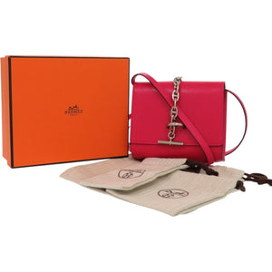 新品同様 エルメス コンパクトウォレット シェーヌダンクル シェーブル ローズエクストリーム B刻印 二つ折り財布 1192【中古】HERMES