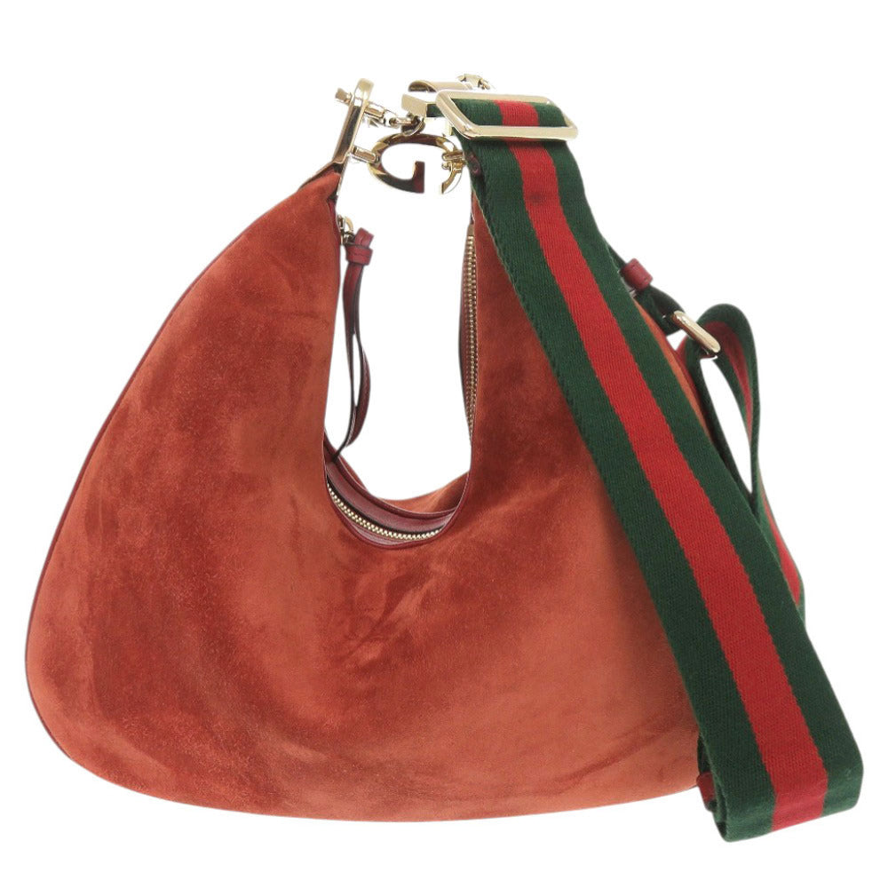 美品 グッチ アタッシェ 702823 スエード レッド系 ショルダーバッグ 1194【中古】GUCCI