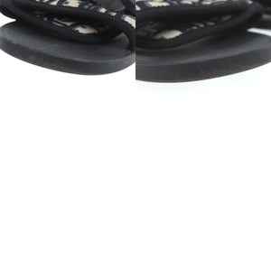 美品 クリスチャンディオール オブリーク ロゴ入り ミュール サンダル キャンバス ラバー ネイビー 1196【中古】Christian Dior