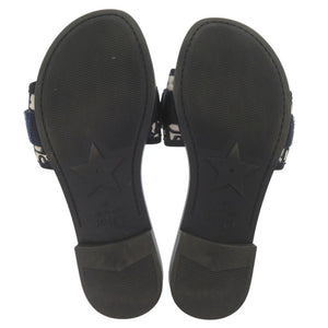 美品 クリスチャンディオール オブリーク ロゴ入り ミュール サンダル キャンバス ラバー ネイビー 1196【中古】Christian Dior