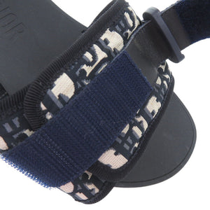 美品 クリスチャンディオール オブリーク ロゴ入り ミュール サンダル キャンバス ラバー ネイビー 1196【中古】Christian Dior