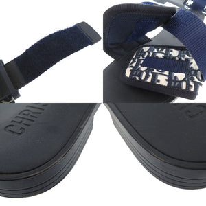 美品 クリスチャンディオール オブリーク ロゴ入り ミュール サンダル キャンバス ラバー ネイビー 1196【中古】Christian Dior