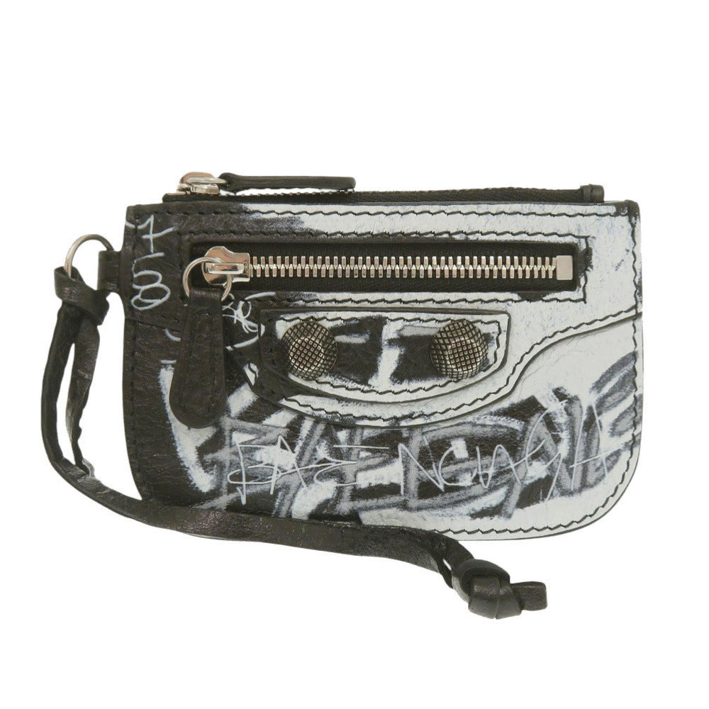 新品同様 バレンシアガ ル カゴール グラフィティ 776769 レザー ブラック ブルー系 コインケース 1206【中古】BALENCIAGA