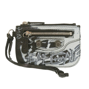 新品同様 バレンシアガ ル カゴール グラフィティ 776769 レザー ブラック ブルー系 コインケース 1206【中古】BALENCIAGA