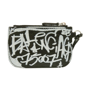 新品同様 バレンシアガ ル カゴール グラフィティ 776769 レザー ブラック ブルー系 コインケース 1206【中古】BALENCIAGA