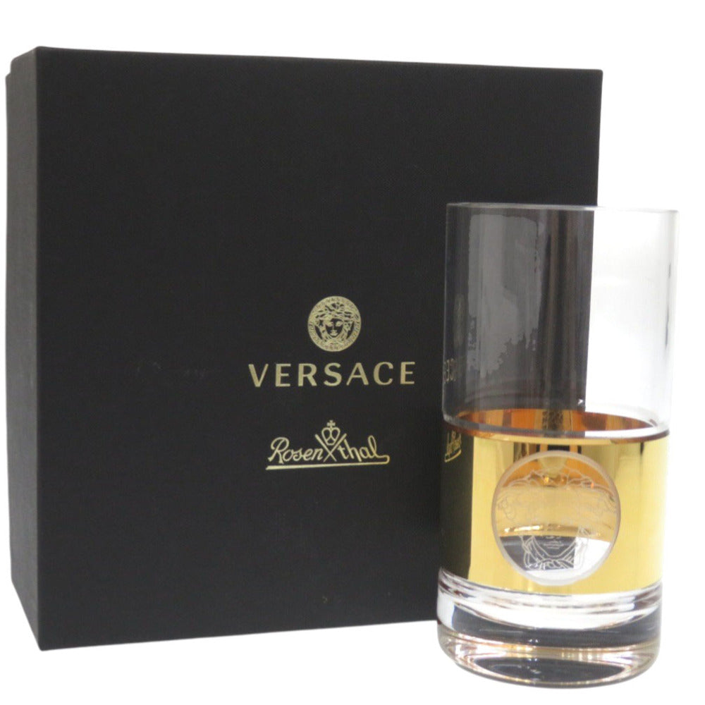 未使用 ヴェルサーチ Medusa Madness Gold Longdrink large ガラス クリア グラス 1222【中古】VERSACE